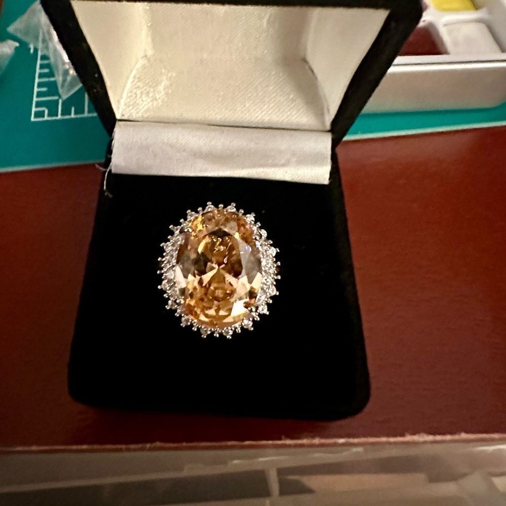 💗💗NEW💗💗WOW!BEAUTY 11CT ROUND MORGANITE RING W CZ DIAMONDS CIRCLING OUTSIDE - Picture 9 of 11